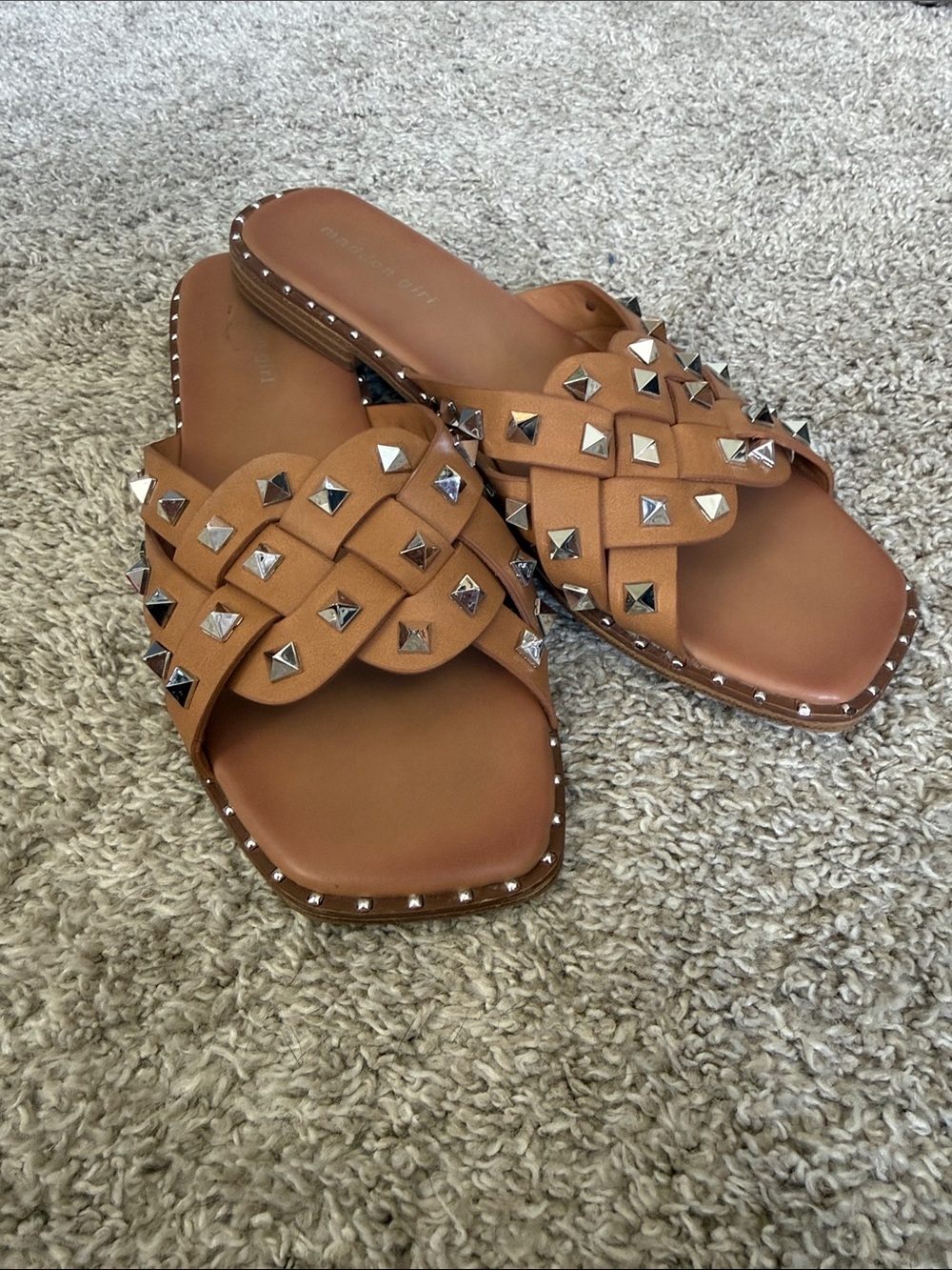 Madden Girl Tan Braided Stud Slide Sandals 11